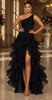 Women One Shoulder Ruched Bodycon Maxi Dress Tiered Ruffle Tulle High Low Hem High Slit Formal Evening Elegant Cocktail Dress
