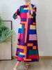 Contrast Color Printing Pleated Dress Women Round Neck Long Sleeves Dresses Party Spring 2AA1751