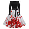 Harajuku Vintage Woman Music Note Print Elegant Party Dress Casual Women's Retro Long Sleeve Spring Autumn Midi Dresses