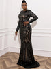 Black Sequin Plus Size Party Dress Elegant Women O-neck Long Sleeve Bodycon Mermaid Prom Dresses Large Size Evening Gown