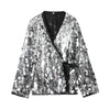 Autumn Women Sequin Kimono Jacket Coat Long Sleeve V Neck Female Casual Loose Outerwear Chic Lady Wrap Outfits
