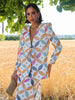 Vintage Printed Blazer Jacket Women's Pants Sets Shoulder Pads V Neck Lace Up Full Sleeve Jackets Wide Leg Pant Lady Outfit