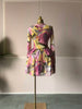 Women Leaf Floral Print Draped O-neck Long Sleeve Big Swing Smock Dress Birthda Party Education Dresses