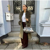 Elegant Solid Faux Fur Spliced Coat Women Lapel Long Sleeve Tassel Plush Outerwear Fall Winter Warm Streetwear