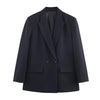 Women Lapel Loose Double Breasted Suit Jacket Solid Color Flip Pocket Long Sleeve Blazers Chic Office Lady Outfits