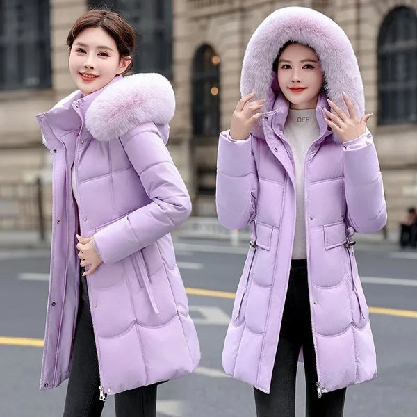 Women's Down Cotton Jacket Comfortable Elegant Ladies Winter Parka Coat Loose Temperament Lady Cotton Padded Outerwear