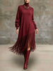 Spring Sexy Turtleneck Tassel Knitted Dress Woman Casual Solid Ribbed Loose Maxi Dress Autumn Long Sleeve Pocket Party Dress