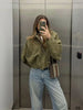 Women Suede Textured Jacket Long Sleeve Lapel Collar Loose Coats Casual Female Outerwear Chic Tops