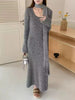 Vintage Knitted Midi Dress Y2K Autumn Slim with Scarf Long Sleeve Dress Female Korean Streetwear Chic All Match Female Vestidos