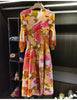 Niche Design Printed Lantern Sleeve Women's Dress Elegant Round Collar Elastic Famale Clothing 2DB6610