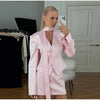 Scarf Ribbon Jacket Skirts Suit Women Chic V-Neck Button Slim Jackets A-line Mini Skirt Sets High Street Lady 2 Piece Set