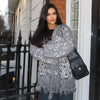 Jacquard Fringe Belted Wrap Knit Cardigan Lapel All Over Pattern Raw Fringe Autumn Winter Commute Lady Women Casual Coat