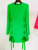 High Street S/S Designer Runway Women's Long Sleeve Ribbons Lacing Up Dress