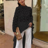Elegant Women Top Round Neck Solid Color Irregular Shirt Autumn Sexy Lace Hollow Out Long Sleeve Blouse Vestidos