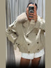 Women Fur Collar Solid Coats Maxi Sleeves Pocket Double-breasted Lapel Jackets Autumn Lady Daily Street Outwear