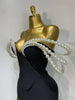 Women Designer Pearls V Neck Maxi Long Bandage Bodycon Dress Celebrity Evening Party Birthday Gowns Singer Stage Costumes