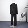 Elegant Stripe Sequin Blazer Jackets Trousers Set Lapel Long Sleeve Coat Wide Leg Long Pants Chic Female Matching Sets