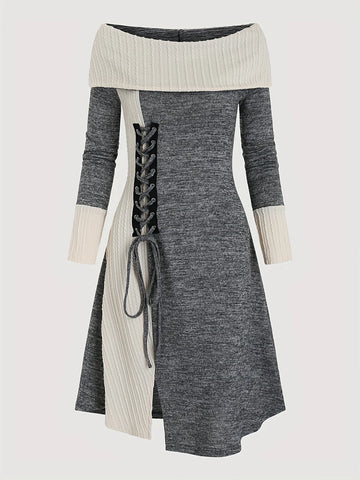 Europe, America, Autumn and Winter, The Women's Dress with Long Sleeves and a Shoulder
