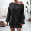 Sexy Wrap Hip Sweater Dresses Women Loose Korean Casual Knitted Dress Autumn Winter Lantern Sleeve Comfortable Female Short Gown