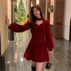 Red Velvet Elegant Party Women's Mini Dresses Christmas Wram French Vintage Dress Ladies Casual Korean Vestidos Year