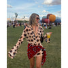 Contrast Polka Dot Sheer Short Dress Women Chic Lapel V-neck Long Flare Sleeves With Wrap Tie Dresses Layered Daily Ootd Styling