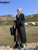 Spring Autumn Extra Long Black Loose Pu Leather Trench Coat for Women Shoulder Pads Double Breasted Faux Leather Blazer