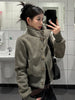 Y2k Vintage Autumn Winter Jackets for Women Suede Stand Collar Short Chaqueta Mujer Korean Simple Outwear