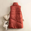 Waistcoats for Women Stand Collar Vests Casual Cotton Added Cardigans Korean Style Loose Mid Length Quilted Jacket Women Tops