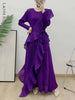 Ruffle Edge Maxi Pleated Dress For Women Round Neck Long Sleeves Solid Color Stitching Belt Dresses 2DA9911