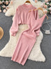 Winter Women Knitted Sets Breading Long Sleeve Pearl Sweater+Knitted Camis Dress Sets Sweater Suits