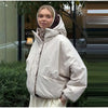 Vintage Reversible Spotted Print Cotton Coat Women Chic Hooded Drawstring Stand Collar Female Coat Winter Lady Outerwear