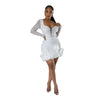 Women Dress Diamonds Splice Ruffles Mini Dresses Square Collar Full Sleeve Slim Fit Sold Evening Party Vestidos Elegant Ladies