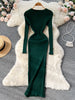 Winter Women Knit Maxi Dress O Neck Autumn Long Sleeve Slim Solid Harajuku Ladies Pencil Sweater Long Dresses