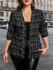 Plus Size Women's Cute Black & White Print Blazer, Lightweight 3/4 Sleeve Open Front Jacket, Comfy for Daily & Office Wear