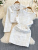 Autumn Dress Suit Women Korean Chic Blue Tweed Jacket + Vest Dress Elegant 2 Piece Set Long Sleeve Cropped Coat