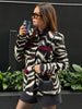 Zebra Striped Faux Fur Jacket Women Stand Collar Burgundy Velvet Patch Pocket Single Breasted Coat Autumn Street Jackets