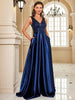 Elegant Sequins Evening Dress For Women Deep V-neck Satin Prom Party Green Dress Floor Length Blue Formal Gowns