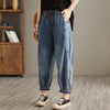 High waisted Women's Jeans Spring Autumn Loose Splicing Elastic waist Harem pants Women Casual Denim Nine points Pants