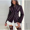 Curved Stitching Women Jacket Long Sleeve Slim Fitted Blazer Open Front Waist Truncated Outerwear Elegant Office Commuter Jacket