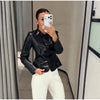 Women's Crocodile Embossed Short Jacket Round Neck Long Sleeve Single Breasted Coat Vintage Y2K Streetwear Autumn Casual Outfit