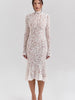 Sexy See Through Lace Women Midi Dress White Long Sleeve Turtleneck Dress Female Winter Skinny Elegant Party Clubwear