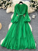 Spring Autumn Elegant Dress for Women French Mushroom Edge Crimping Loose Chiffon Long Sleeve Long Dress C141
