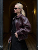 Wine Red Pu Leather Long Sleeve Lapel Collar Zipper Jackets Women Loose Short Coats Female Autumn Office Daily Wear
