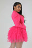 Vintage Women Single Breasted Notched Neck Puff Long Sleeve Mesh Cascading Ruffles Big Swing Blazer Dress Chic Vestidos