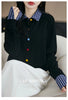 Fake Two Piece Spliced Sweater Jacket Women Autumn Long Sleeve Loose Shirt Collar Knitted Cardigan Ladies Casual Knit Female