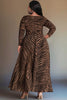 Plus Size Zebra Striped Long Sleeve Maxi Dress Boat Neck Slit Dress Women Curvy African Elegant Evening Long Gown