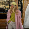 Women Olive Green Oversized Coat Notched Lapel Double Breasted Straight Outerwear Vintage Fall Winter Daily Office Outfit