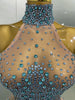 Sexy Sparkly Silver Rhinestone See Through Mesh Long Dress Women Evening Birthday Party Bar Stage Show Costume