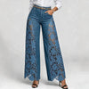American Lace Hollow Out Elegant High Waist Wide Leg Straight Tube Harajuku Retro Flared Pants High Street Women's Jeans