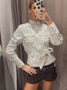 Polka Dot Cropped Pants Set For Women Y2K Stand Collar Lace Up Jacket High Waist Capri Pants Lady Street 2 Pieces Outfit